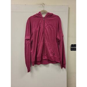 BCBGMAXAZRIA Womens Hoodie 2X Plus Pink Velour Full Zip Athleisure Jacket Logo